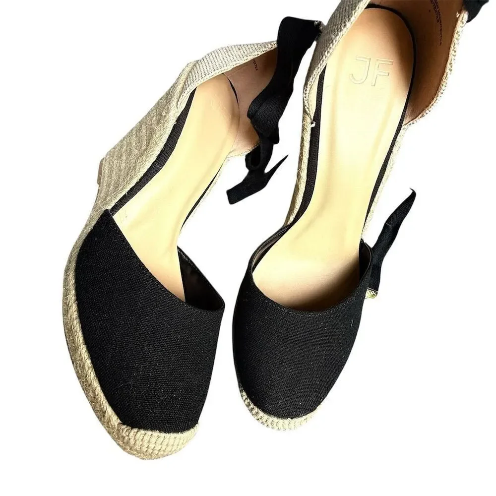 JustFab Women's Black Espadrille Wedge Sandals Size 9.5 Ankle Tie